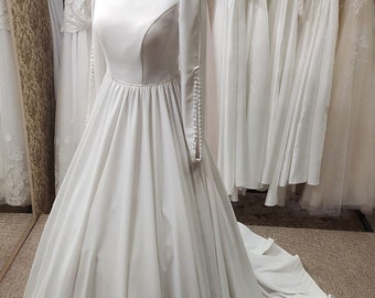Satin Long Sleeves Wedding Dress, Elegant Dress, Romantic Wedding Dress, A-line Bridal Dress, Satin Dress, Bohemian Bridal Simple Dress