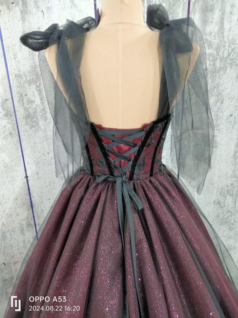 Black Burgundy Wedding Dress Long Train, off Shoulder Wedding Dress ...