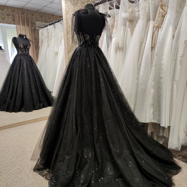 Tulle Black Party Dress, Prom Evening Dress, Off Shoulder Gown, Prom Dress, A-Line Party Dress, Maxi Corset Dress, Elegant Evening Dress