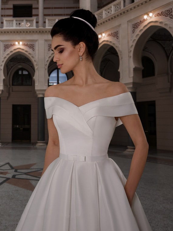 Chelsie Gown Ivory satin bridal gown with square neckline – Mia Bella  Couture