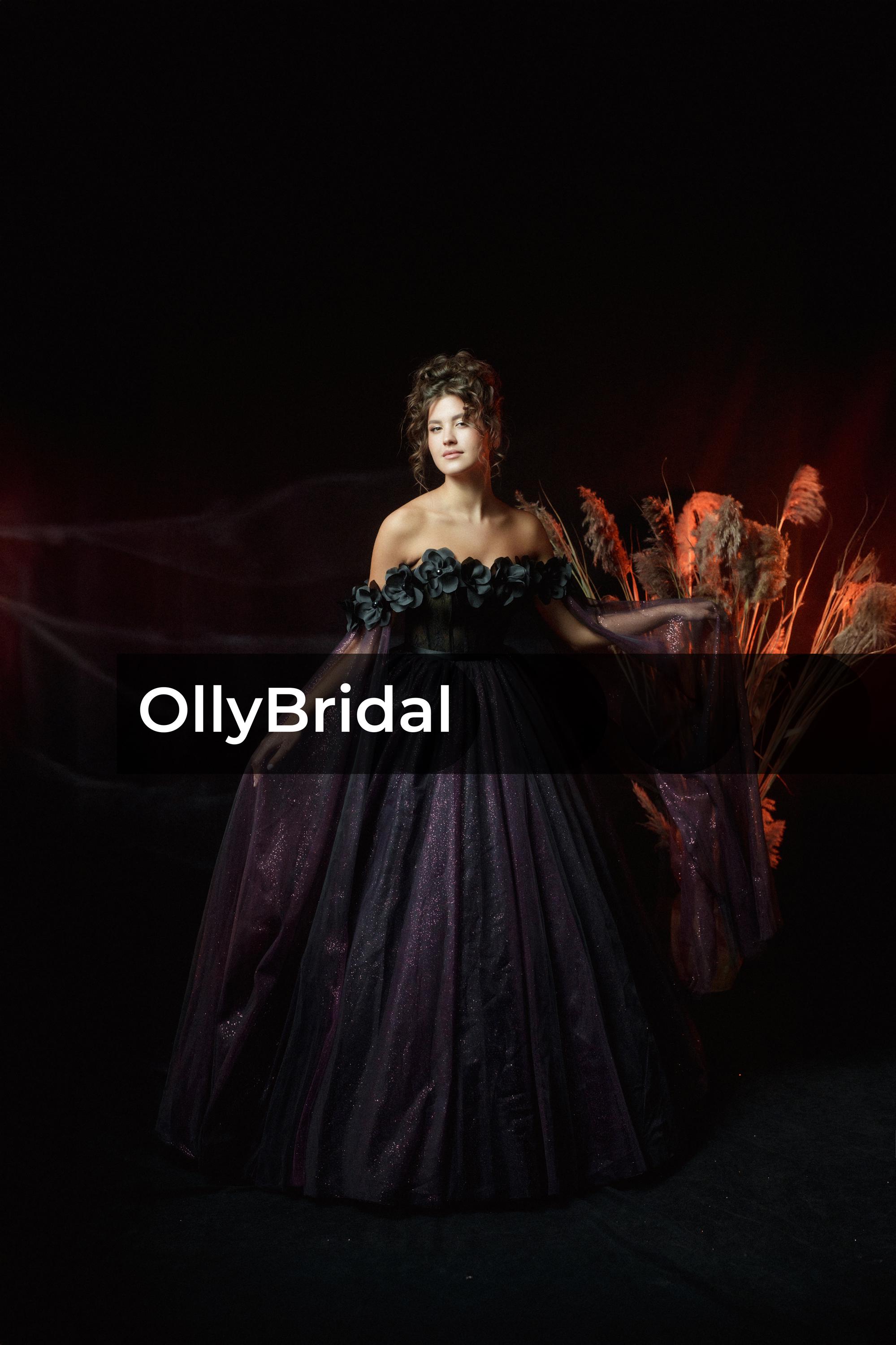 blonde black dress Black and Purple Gothic Wedding Dress With Floral- Sexy Gothic Straple   WonderlandByLilian