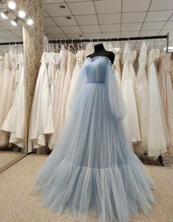Off Shoulder Corset Dress Blue Bridal 