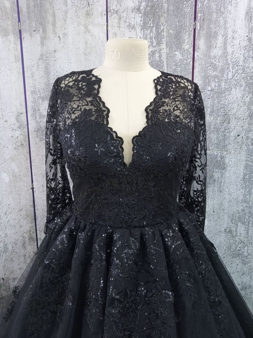 Black Bridal Gown, Tulle Lace Dress, Simple Dress, Wedding Dress, Long Sleeve Wedding Dress