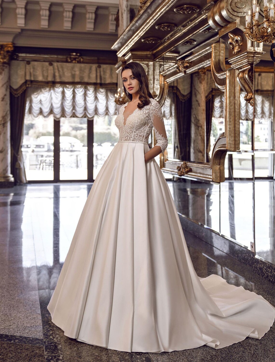 Elegant Wedding Gown Luxury Bridal Gown Long Sleeves Wedding Etsy