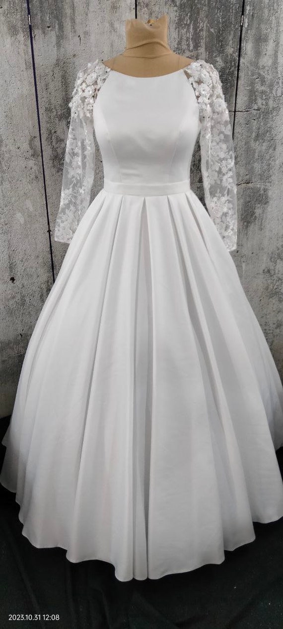 Modest Wedding Dress, Satin Wedding Dress, Long Sleeve Wedding Dress,  Sleeves Simple Wedding Dress, Plus Size Wedding Dress - Etsy