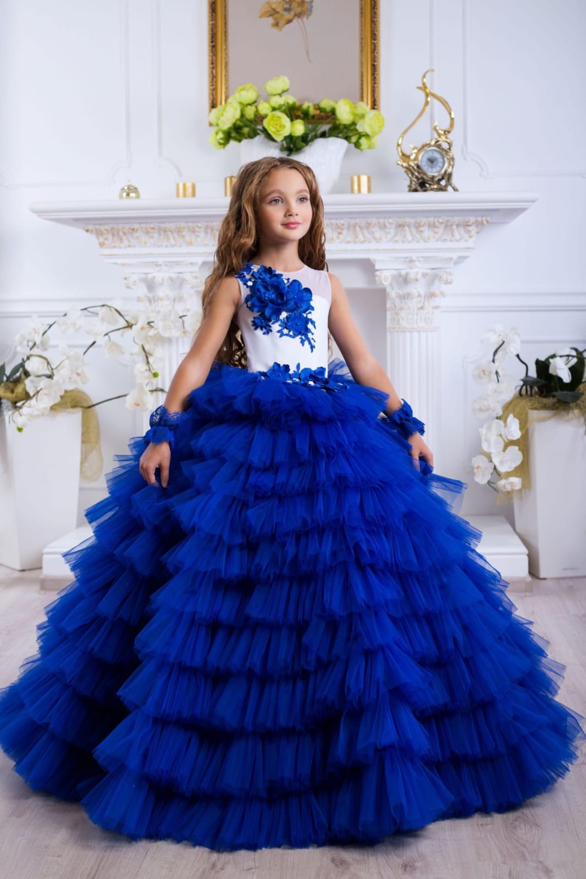 Beautiful Royal Blue Flower Girl Dress Birthday Wedding Party Holiday — free download