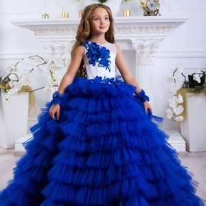 Beautiful Royal Blue Flower Girl Dress - Birthday Wedding Party Holiday Bridesmaid, Ball Gown Party Dress For Baby Girl