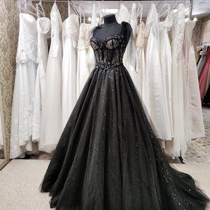 Tulle Black Party Dress, Prom Evening Dress, Off Shoulder Gown, Prom Dress, A-Line Party Dress, Maxi Corset Dress, Elegant Evening Dress 画像 2