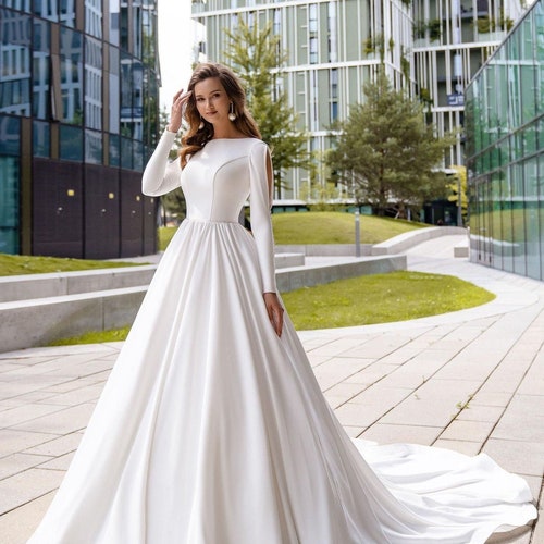 Splendid Dresssatin Long Sleeves Wedding Dress Elegant - Etsy