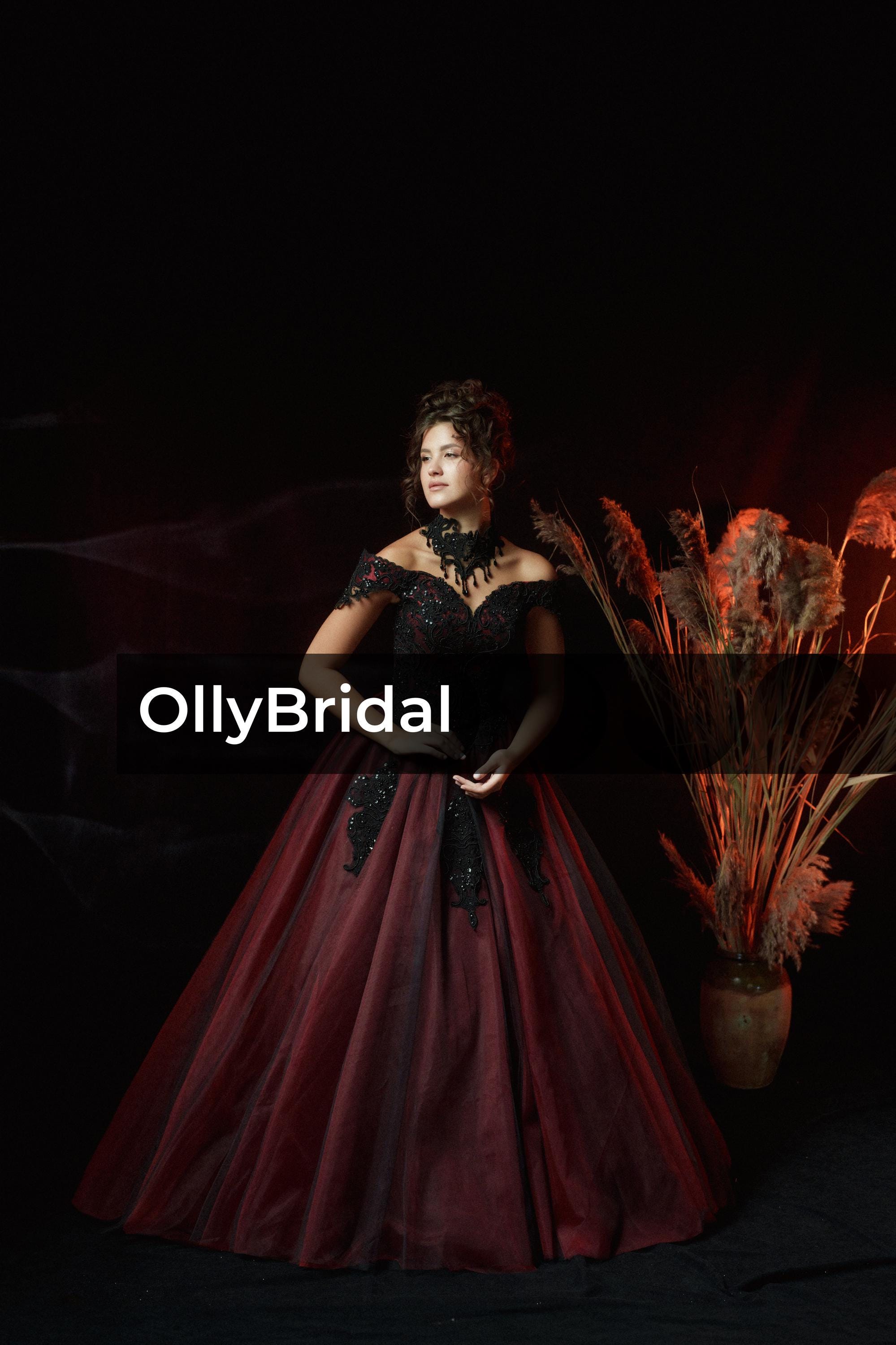 Black Red Bridal Dress, Black Gothic Wedding Dress, off Shoulder Black ...