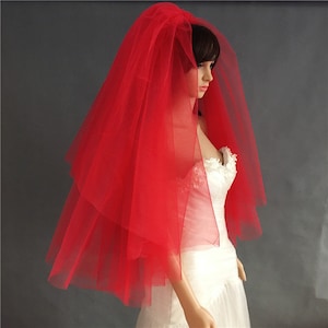 Red Bridal Veil, Wedding Veil, Bridal Veil, Wedding Veil With Embroidery, Cut Edge Veil,SimpleVeil,Red Bride Accessories