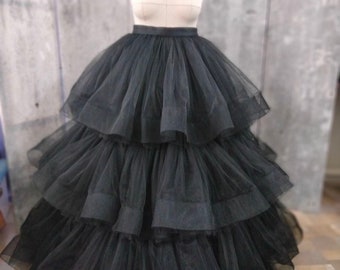 Black Party Tulle Skirt, Wedding Bridesmaid Tulle Skirt, Full Length, Photo Shoot Skirt,  Soft Long Tulle Skirt, Petticoat for Photo Shoot