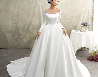 Satin Long Sleeves Wedding Dress 