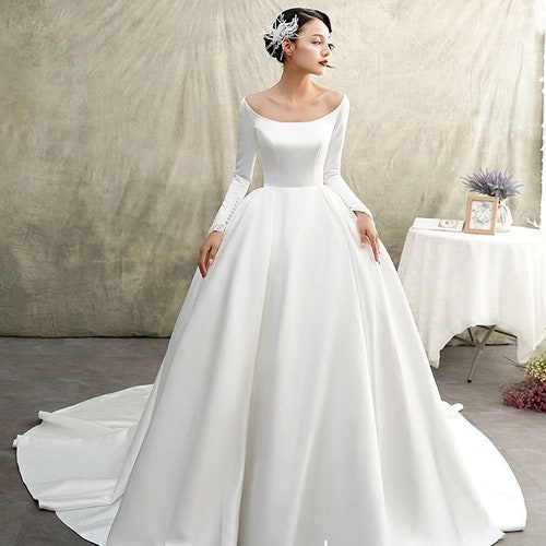 long sleeve satin gown