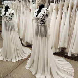 Boudior Kleid, Hochzeit Elfenbein Robe, Spitzen Robe, Flitterwochen Sexy Nachthemden, Romantische Nachtwäsche Braut