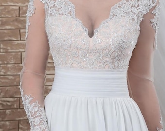 Rustic Dress, Elegant Long Bridal Gown, Boho Wedding Dress, Long Sleeves Wedding Dress