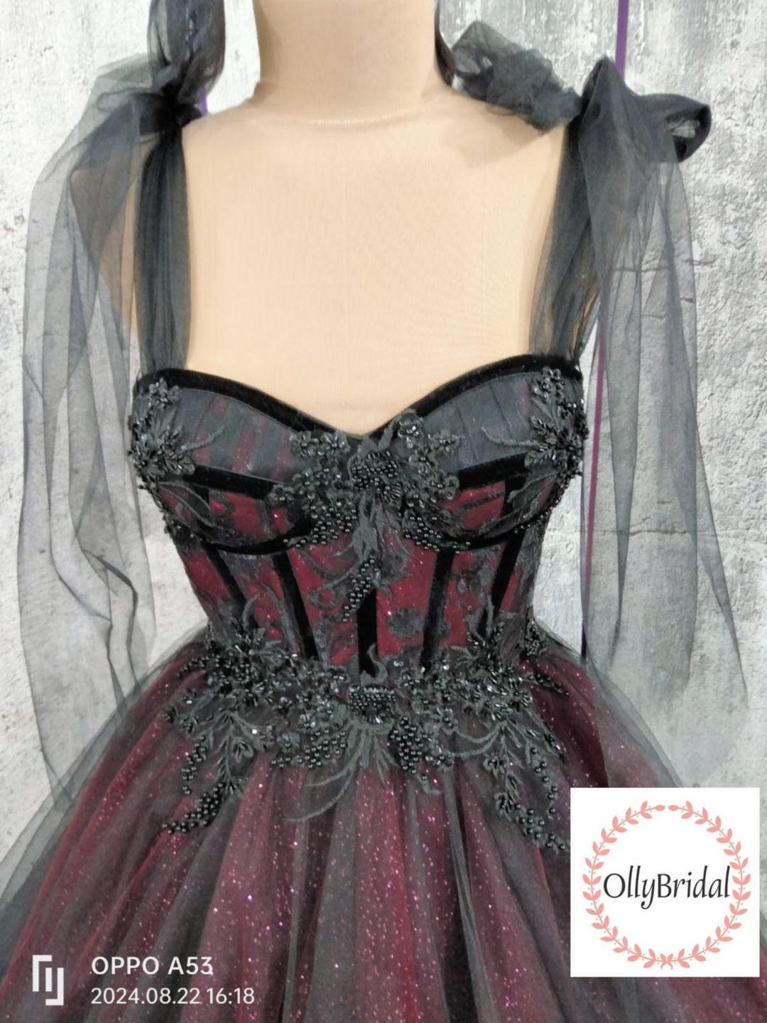 Black Burgundy Wedding Dress Long Train, off Shoulder Wedding Dress ...