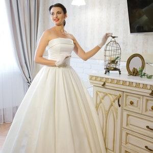 Off The Shoulder Bridal Gown,Corset Wedding Dress, Satin Wedding Dress, Plus Size Wedding Dress, Simple Wedding Gown