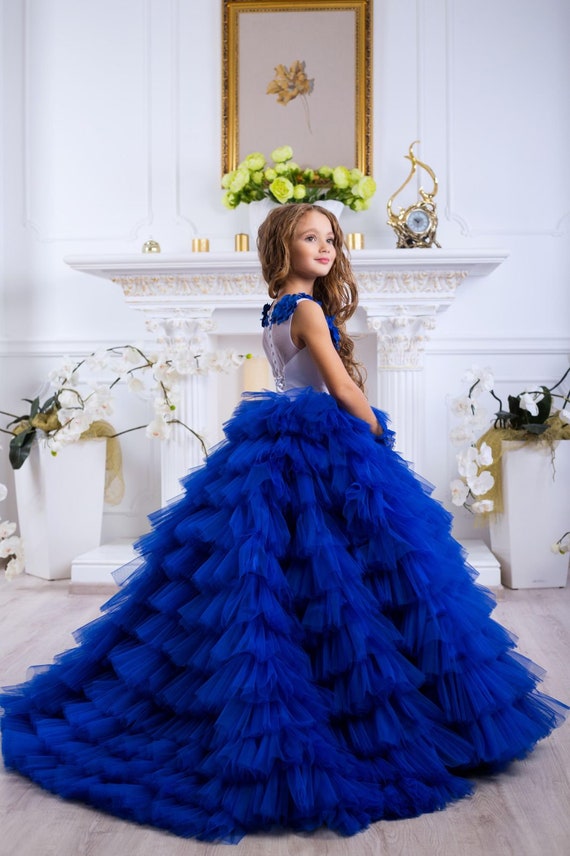 Beautiful Royal Blue Flower Girl Dress Birthday Wedding Party