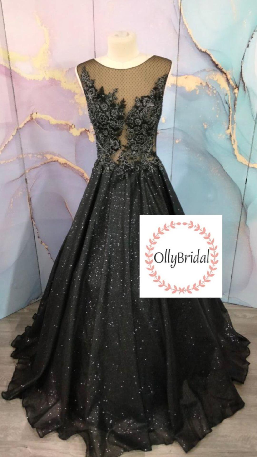 a line dress formal A-Line Evening Gown Elegant Wedding Guest Floor Length 3 Size:9 Medium PixieGirl Petite Women's Black Sleeve Type_Flutter Sleeve