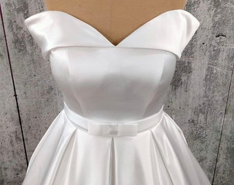 Off shoulder Satin Dress, Satin Bridal Gown, Long Train Wedding Dress, Maxi Satin  Dress, A-Line Bridal Gown, Custom Wedding Gown