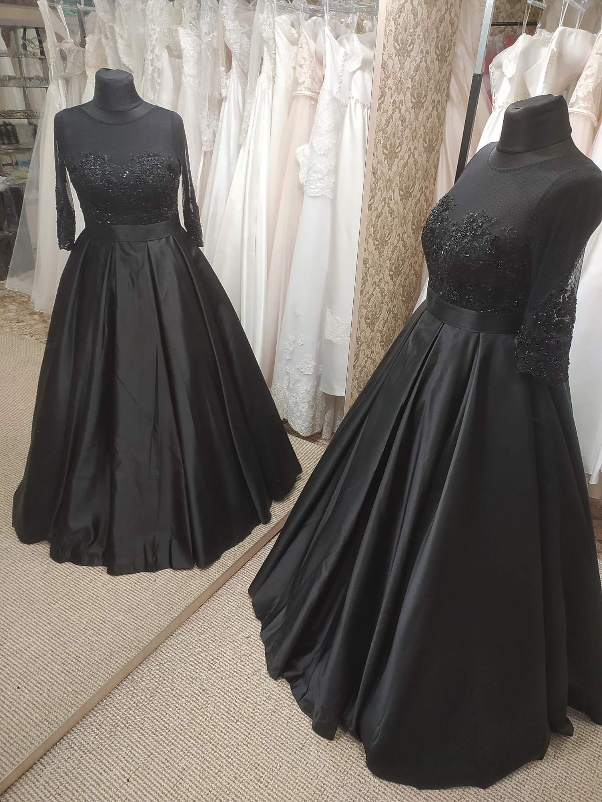 Black Bridal Gown, Plus Size Prom Dress, Long Sleeve Dress