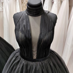 Black Wedding Dress, Backless Black Tulle Long Evening Dress, Sexy Backless Prom Dress,Prom Gown,  Gothic Black Wedding Dress