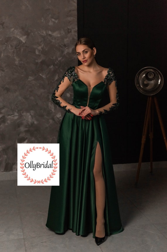 floral applique formal dress Simple A Line Deep V Neck Royal Blue Long Prom Dress with Split PSK466 US8 / Royal Blue main image 0