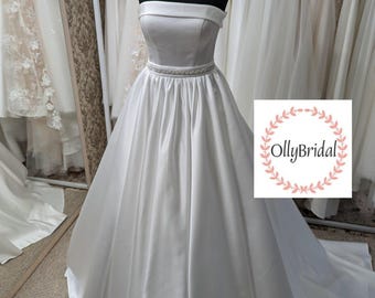 Off Shoulder Wedding Dress, Ivory Satin Wedding Dress, Long Train Wedding Dress, Wedding Dress Handmade