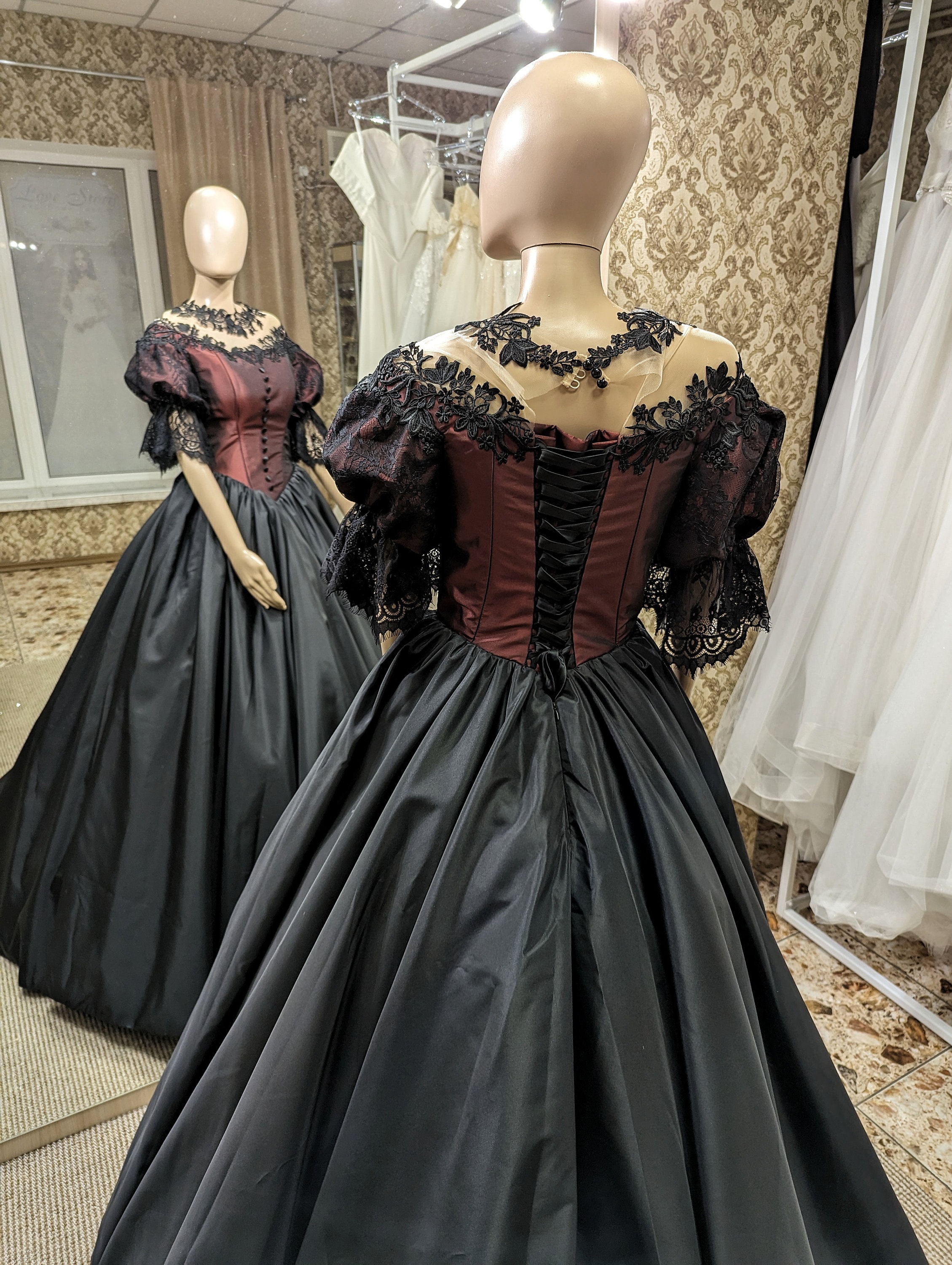 Gothic Black Wedding Dress, Long Sleeve Elegant Wedding Dress, Gothic ...