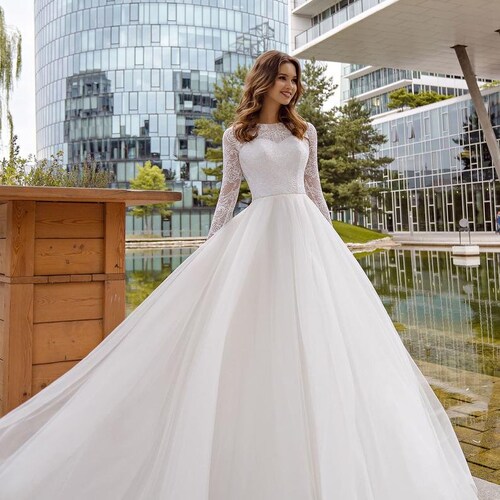 Floral Princess Long Sleeve Lace Wedding Dress - Etsy