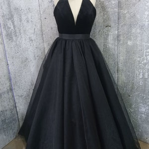 Black Wedding Dress, Backless Black Tulle Long Evening Dress, Sexy Backless Prom Dress, Black Prom Gown, Gothic Black Wedding Dress