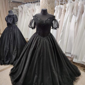 Vestido de novia gótico negro, vestido de novia negro, vestido de novia negro, vestido de novia negro para Halloween, vestido de novia gótico, vestido de novia de talla grande