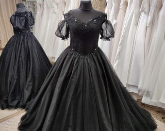 Gothic Black Wedding Dress, Black Lace Bridal Gown, Black Wedding Dress, Formal Lace Dress, Plus Size Bridal Gown