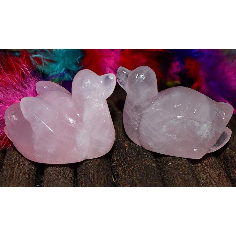 Rose Quartz Mandarin Duck Pair Natural Healing Crystal Etsy
