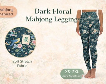Leggings de Mahjong con diseño de pájaro cantor cítrico, pantalones de Mahjong con estampado floral de limón, leggings Bird Bam, conjunto de Mahjong de verano, regalo para amantes del Mahjong.