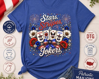 Patriotic Mahjong Shirt, Stars Stripes & Jokers Tee, Americana Mahjong Shirt, July 4th Mahjong Gift for Women