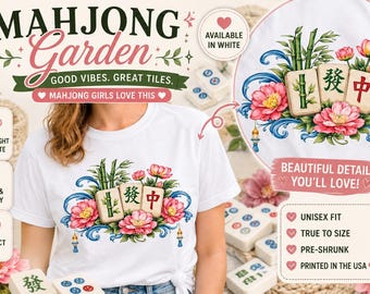 Mahjong Garden Shirt Floral Mahjong Tee  Statement Design Black Shirt  Mahjong Girls Night Outfit  Chinoiserie Style Top