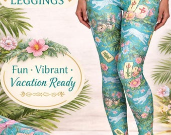 Serengeti Inspired Mahjong Leggings  Tropical Mahjong Pants  Safari Floral Activewear  Resort Style Leggings  Matching Outfit Available