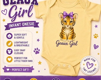 Soft Tiger Infant Bodysuit | Cute Baby Game Day Outfit | LSU Inspired Baby Onesie | Football Season Baby Gift | Bubble Gum Tiger Baby Onesie