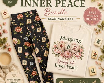 Mahjong Inner Peace Matching Set | Floral Mahjong Leggings + Graphic Tee | Cozy Game Night Outfit | Gift for Mahjong Lover | Lounge Set
