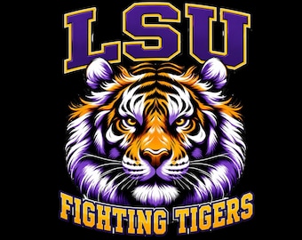 Fighting Tigers PNG | LSU Tigers Sublimation Design | Digital Download | Purple Gold Tiger PNG | Football Fan Shirt Design | Instant Downl