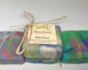 Wet Felted Petal Dance Soap Bar, Five Ounce Soap Bar Covered in Wool, Ready to Ship!