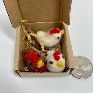 Three Mini Felted Chickens, Wool Chickens For Nativity Set, Ready to Ship!