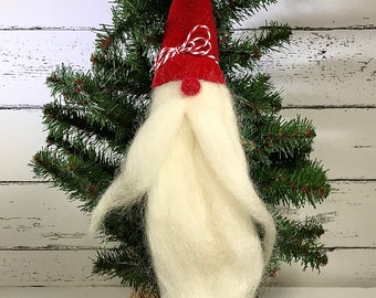 Santa Gnome with Wool Beard, Christmas Santa, Santa Ornament, Ready to Ship!
