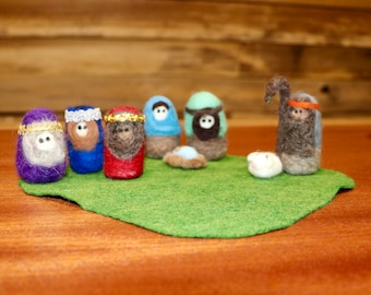 Needle Felted Nativity Set, Wool Nativity Set, Christmas Nativity, Wool Miniatures, Ready To Ship!