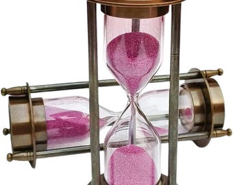 Brass Sand Timer with Dual Compasses, Vintage Maritime Hourglass