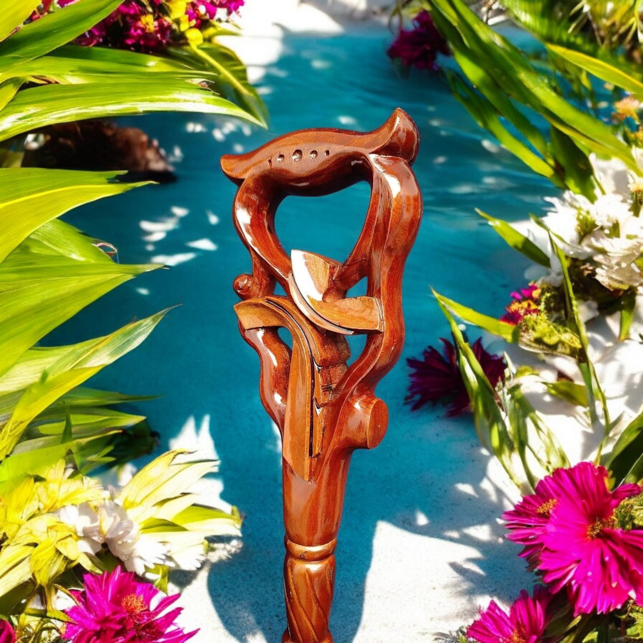 Handmade Wooden Christian Cross Carved Walking Stick with Ergonomic Palm Grip Handle, Comfortable, and Functional Cane for Support and Style
