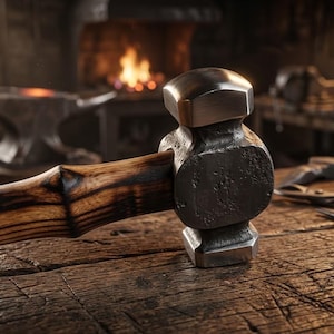 3 lb Double Face Blacksmith Forging Hammer, Hand Forged Steel Rounding, Ash Wood Handle