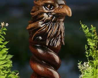 Handcrafted Eagle Head Wooden Walking Stick Cane - Unique Designer Hiking Stick with Detailed Carved Handle, Handmade for Style & Durability